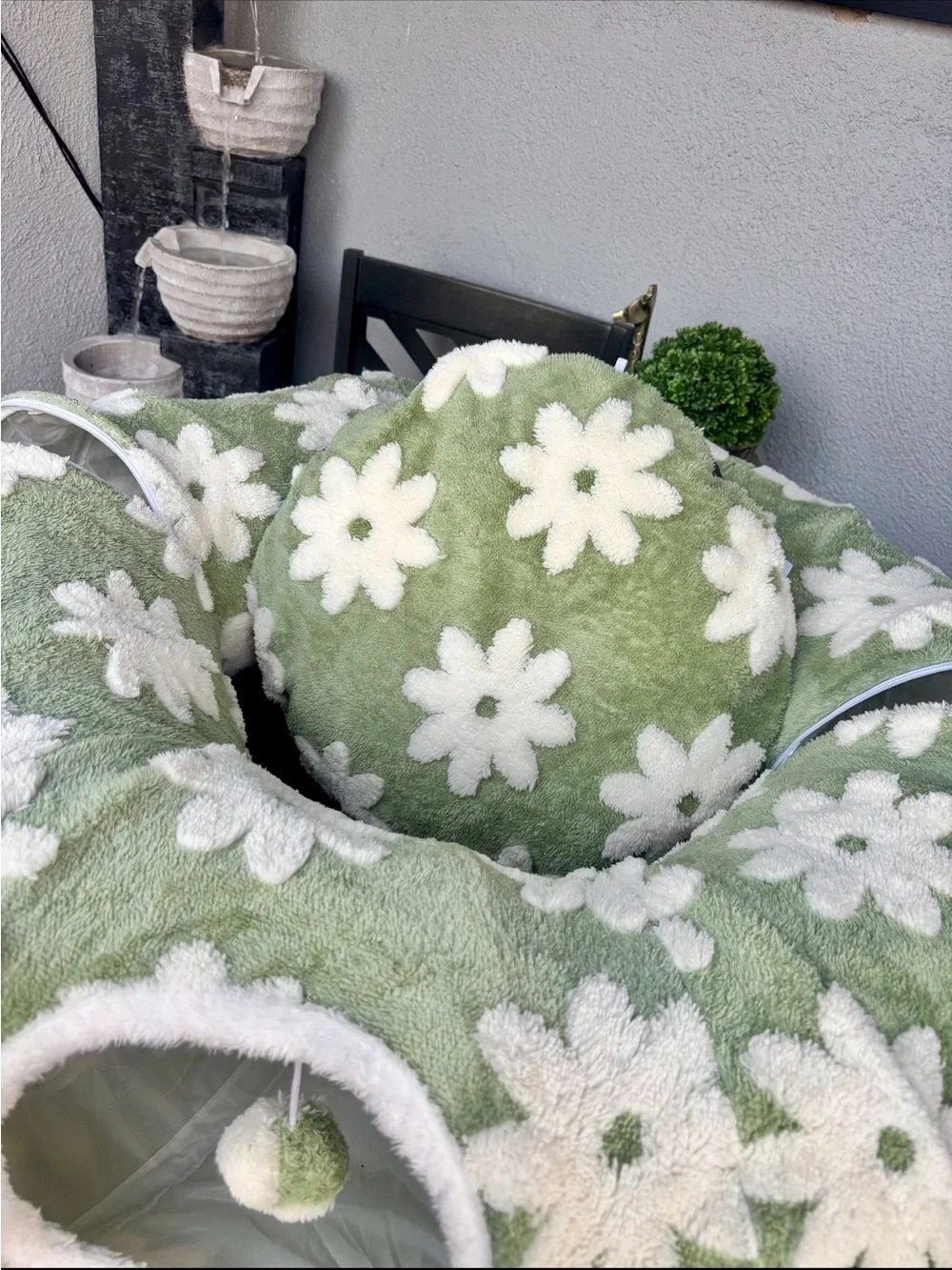 BEDSURE Plush Green Daisy Cat Tunnel & Bed 💚🍃❗️🐈